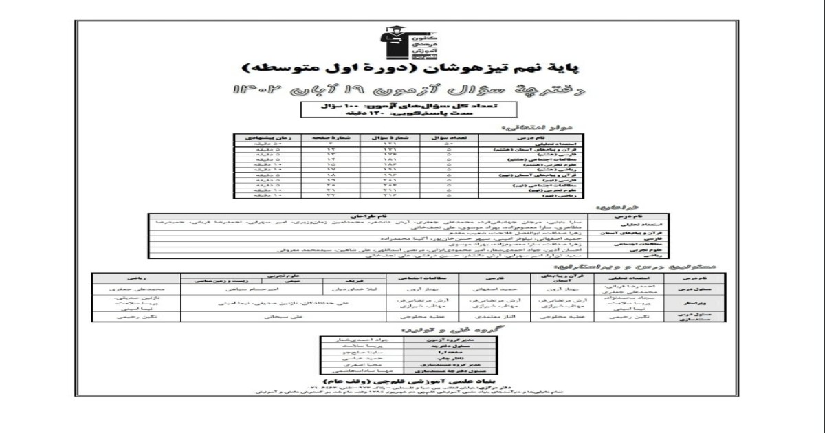آزمون هوش نهم-سال تحصیلی1405-1406/نیمسال اول