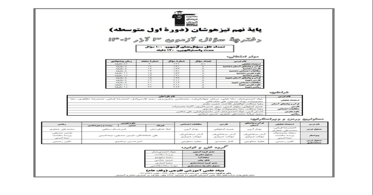آزمون هوش نهم-سال تحصیلی1405-1406/نیمسال اول